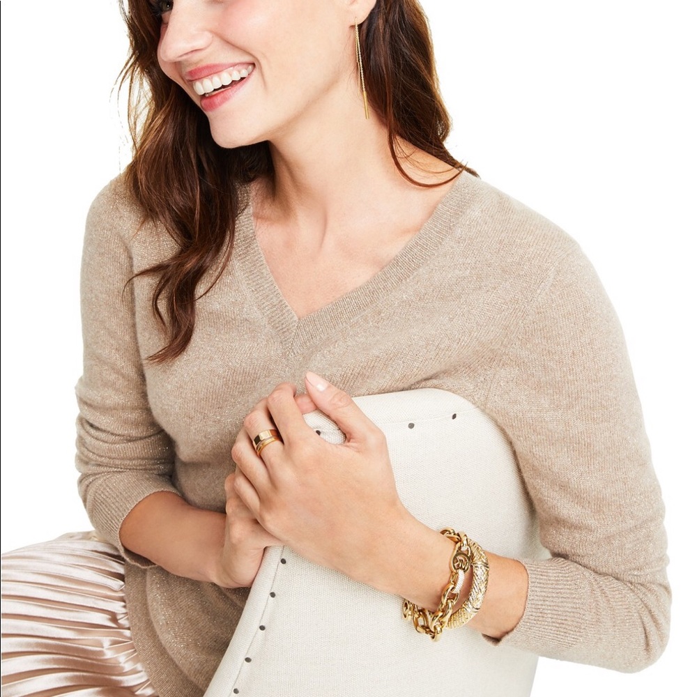 Charter Club Cashmere Metallic V-Neck Sweater
